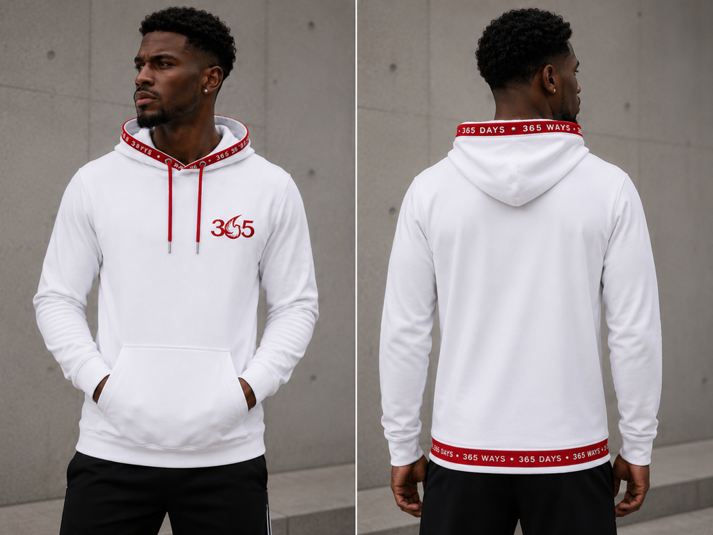 365 Hoodie – White/Red