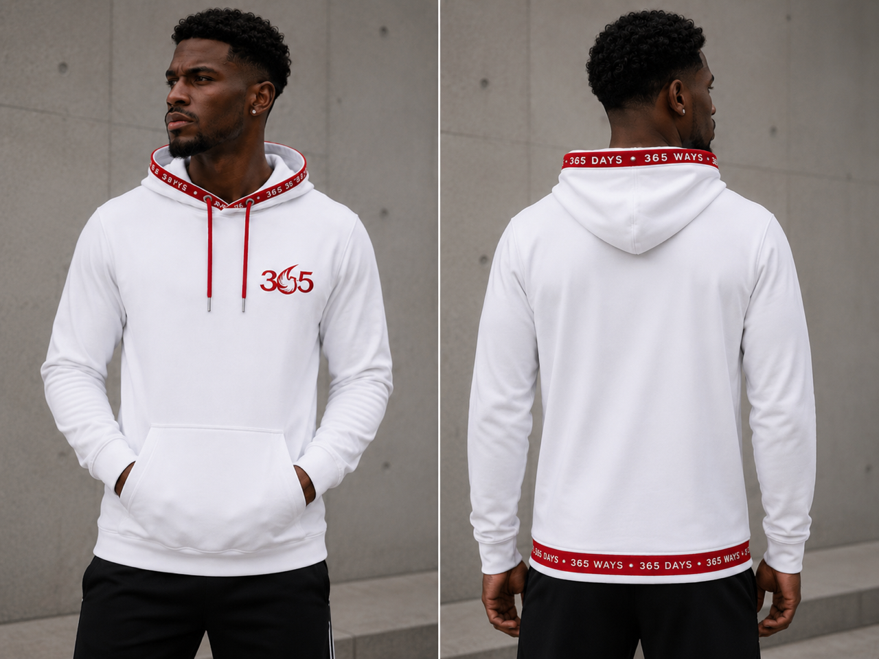365 Hoodie – White/Red